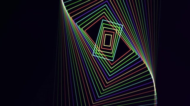 Abstract Neon Rainbow Rectangles Rotating in a Hypnotic Tunnel Motion