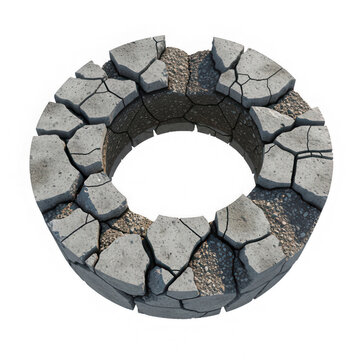 Top view of a circular ancient stone well structure isolated on a black background for game design