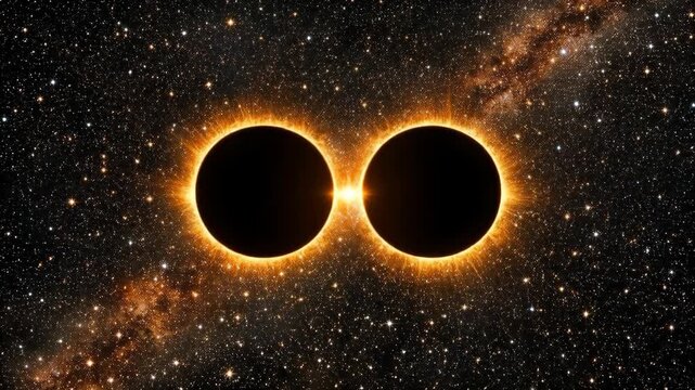 Binary Star System with Radiant Solar Coronas in a Deep Space Galaxy
