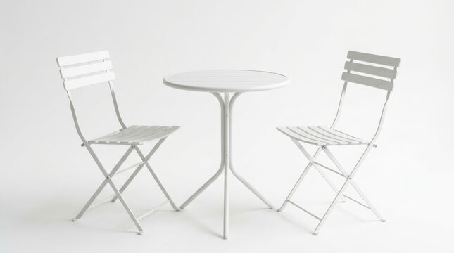 White metal bistro table and two folding chairs set