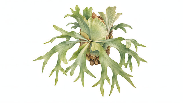 Staghorn Fern Paku Tanduk Rusa Watercolor Botanical Illustration