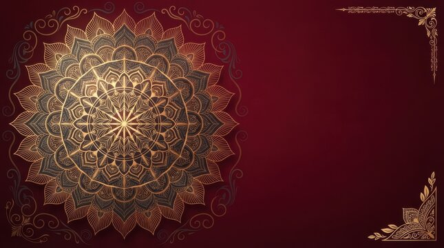 Luxury red and gold mandala background for invitation