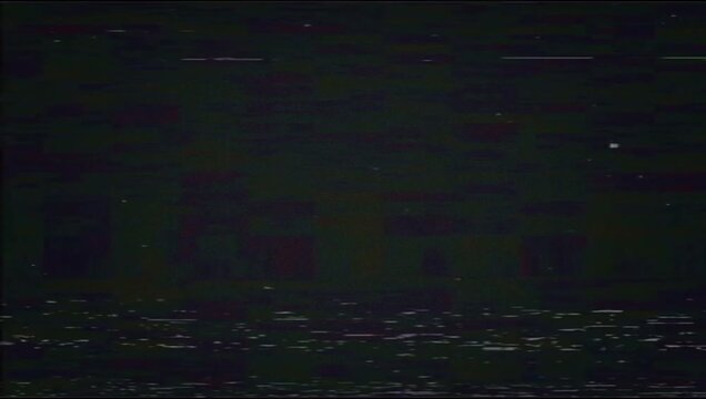 VHS Tracking Glitch Texture on Black Background, Analog Video Noise Overlay