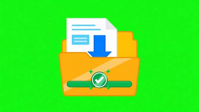 Animated file download folder progress bar on green screen