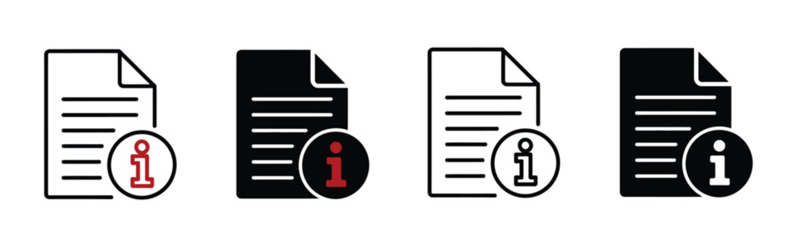 Modern document information icon representing help, documentation, user guidance, knowledge resources and digital interface support in clean vector style.