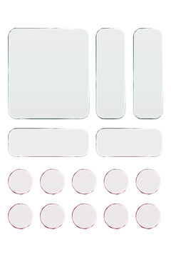 Transparent glass elements with liquid morphism effect for ui design and modern interfaces. Rounded rectangles, circles and buttons with frosted blur overlay Glassmorphism components for web or app