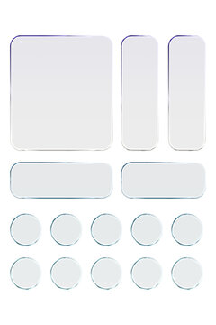 Transparent glass elements with liquid morphism effect for ui design and modern interfaces. Rounded rectangles, circles and buttons with frosted blur overlay Glassmorphism components for web or app