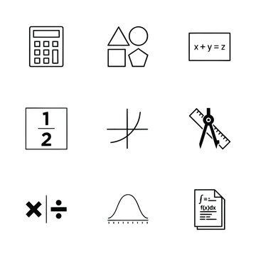 Hand-drawn math symbols and equations on white background for educational design and STEM projects