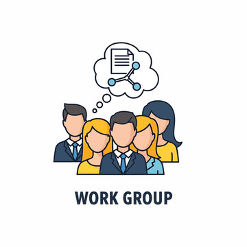 Work Group Vector Illustration Teamwork Collaboration Concept with Business People and Idea Cloud, Brainstorming and Communication for Corporate Success