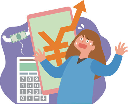 携帯電話料金に驚く女性