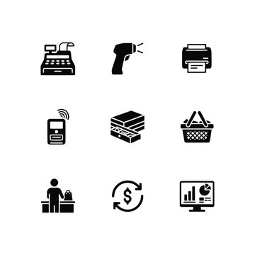 Flat design business icons set for finance, retail, and communication vector illustration