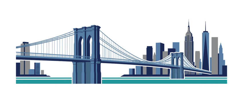 New York City Skyline Brooklyn Bridge Iconic Landmark Illustration Isolated