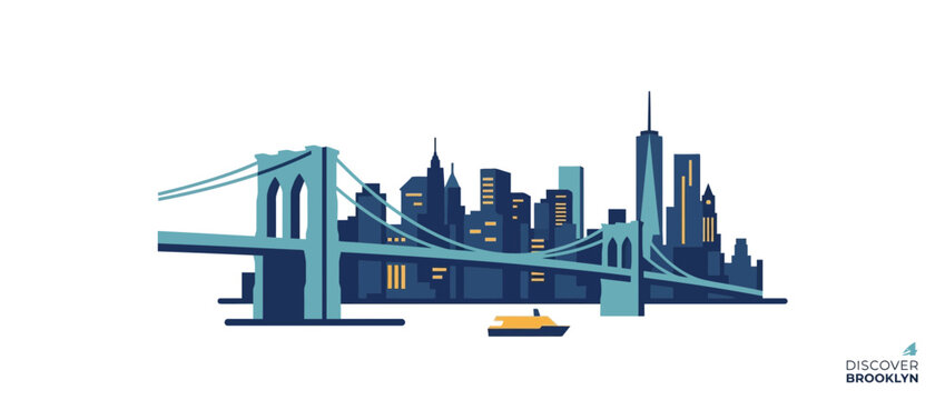 Brooklyn Bridge Manhattan Skyline Flat Design Isolated Vector Art
