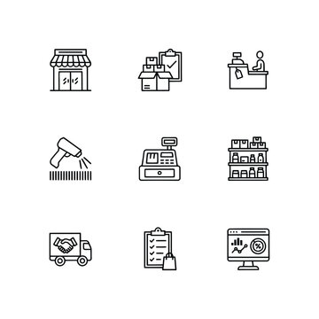 Flat design icons set of business logistics and supply chain management workflow process steps