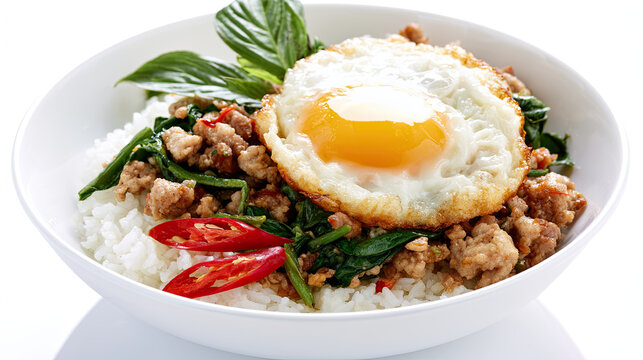 minced pork pad krapow with thai basil and crispy fries