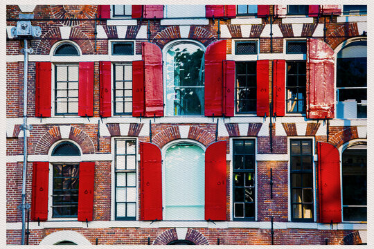 digital watercolor landscape of Amsterdam.
