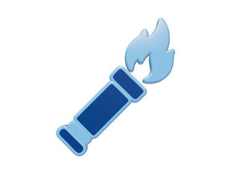 3D rendered blue torch icon with stylized flame for rescue and emergency services isolated on a transparent background