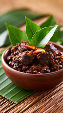transparent beef rendang dark curry isolated from indonesian menu