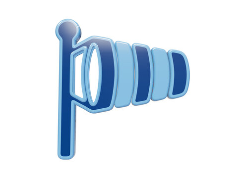 3D rendered blue wind sock icon for weather monitoring and aviation safety systems isolated on a transparent background