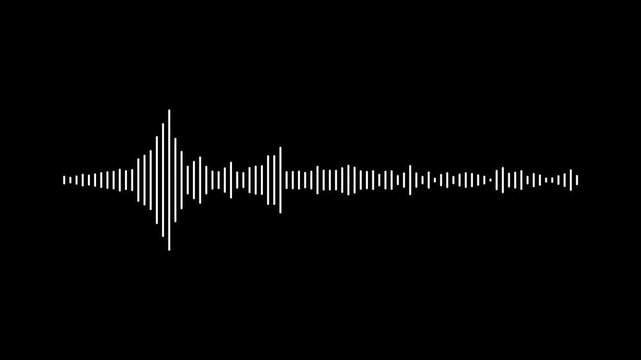 White audio spectrum visualizer with moving sound wave frequencies and animated equalizer patterns on black background. digital music frequency wave, alpha channel transparent background, 4k loop.