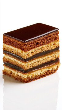 slice of opera cake showcasing layered joconde pastry