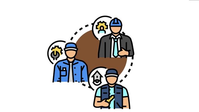 Manual laborer professions concept various skilled workers engaged in diverse tasks and responsibilities, representing different roles within the construction and service industries