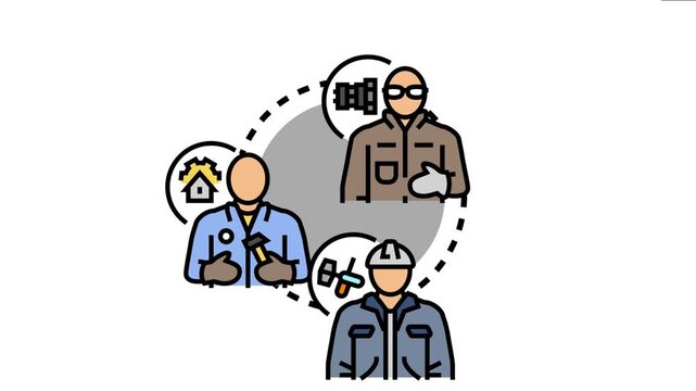 Manual laborer displaying workers engaged in various industrial professions and construction roles, symbolizing essential skilled trades and physical work occupations