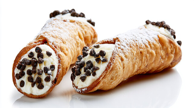 cannoli with ricotta filling isolated on white background