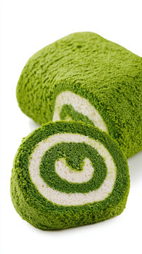 matcha roll cake slice isolated japanese dessert