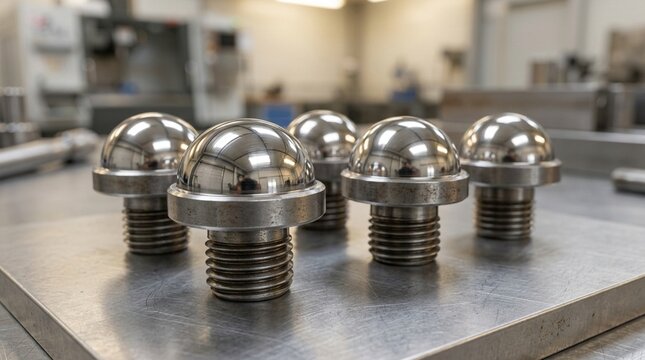 Metal Spheres With Screw Threads on Industrial Surface