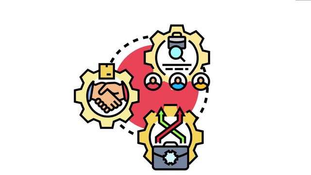Software features management concept showing a structured process involving planning, team collaboration, implementation, and problem solving within a development cycle