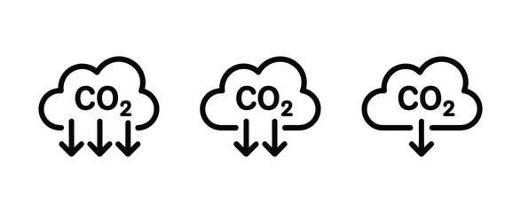 Obraz premium CO2 emissions icon with cloud reduction sign representing carbon control, greenhouse gas management, climate action, sustainability, and green technology