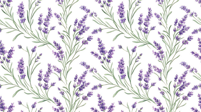 Lavender flowers blooming gracefully in a repeating floral pattern with soft natural lighting