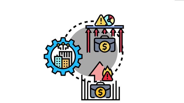 Icon the process of managing infrastructure spending. Showing money flowing into urban development. Monitoring financial risks