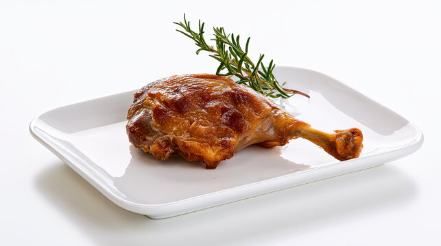 transparent duck confit leg crispy skin isolated on plate