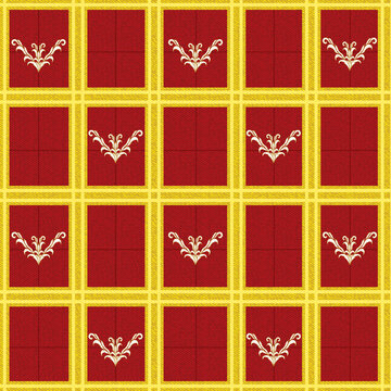 Luxury red and gold plaid pattern with vintage ornament