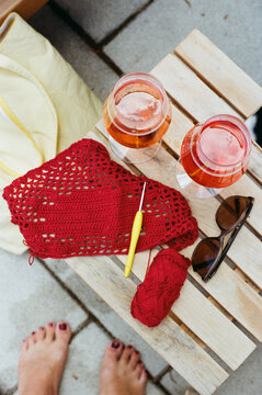 Warm Afternoon With Drinks and Crochet in a Casual Setting