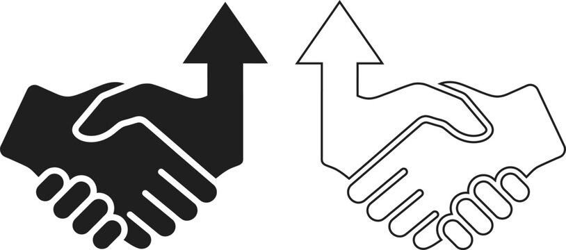 Handshake with upward arrow icon set representing growth and positive business agreements