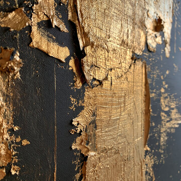 Abstrakte schwarz-goldene Wandtextur mit rissigem Pinselmuster, edler Stil, ideal f&uuml;r Luxushintergr&uuml;nde und Unternehmenspr&auml;sentationen.