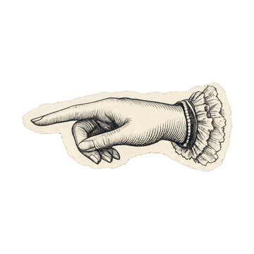 PNG Vintage hand pointing illustration.