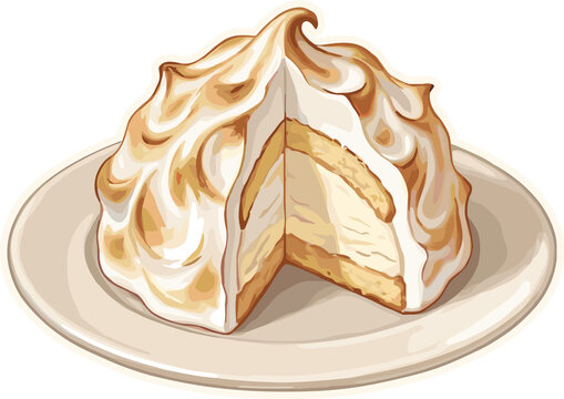 Fluffy Baked Alaska: A delightful Baked Alaska, sliced to reveal its layers of cake, ice cream, and fluffy meringue, sits on a simple plate, a testament to decadent dessert art.