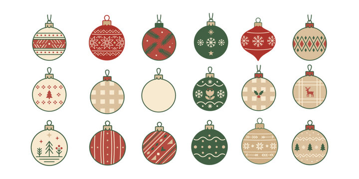 Vintage Christmas Ornament Collection with Festive Patterns and Botanical Details