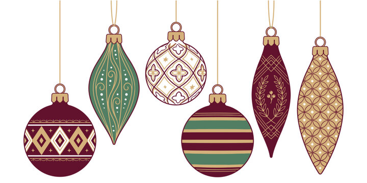 Elegant Christmas Hanging Ornaments with Decorative Geometric and Botanical Patterns