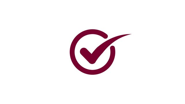 Red checkmark animation on white background. tick symbol animation, success approval correct sign intro template 4K motion video.