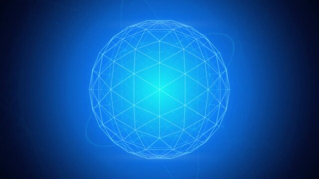 Glowing wireframe sphere rotating seamless loop motion background