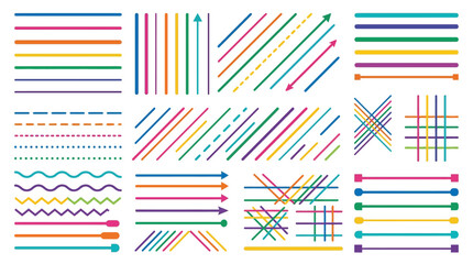 Obraz premium Collection of colorful geometric line patterns and diagrams.