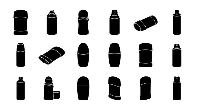 Set of black silhouette icons representing various deodorant and antiperspirant containers