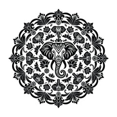 Fototapeta premium Elegant elephant surrounded by intricate floral patterns