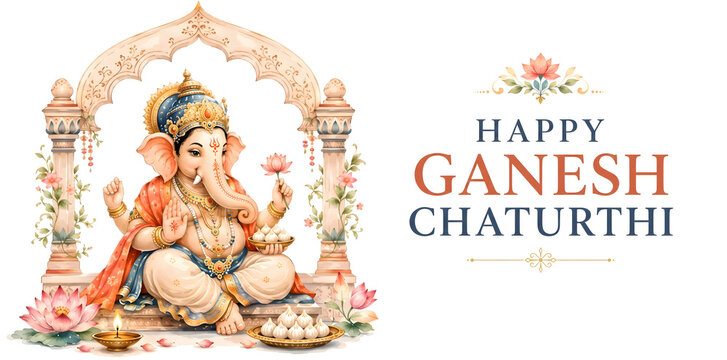 Happy Ganesh Chaturthi - Beautiful Scalloped Border with Floral Corners