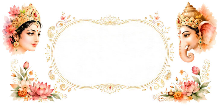 Happy Ganesh Chaturthi - Elegant Vintage Style Frame with Golden Embellishments